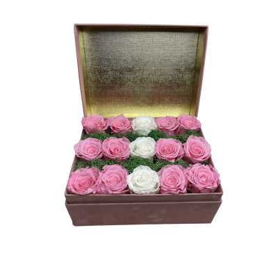 Box Velluto Rosa con 15 Rose Stabilizzate shop online 2