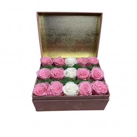 Box Velluto Rosa con 15 Rose Stabilizzate shop online