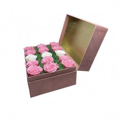 Box Velluto Rosa con 15 Rose Stabilizzate shop online